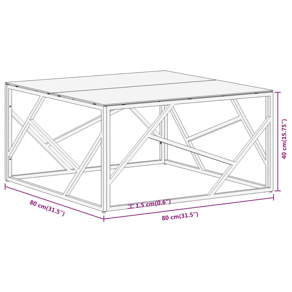 Table basse en acier inoxydable et bois d'acacia massif, couleur argent