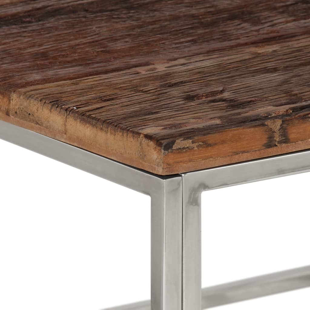 Table basse en acier inoxydable et bois d'acacia massif, couleur argent