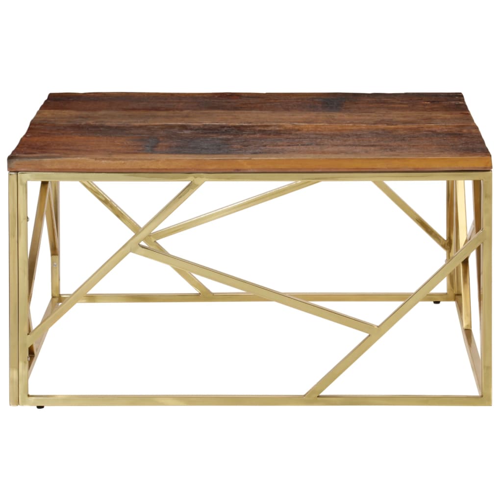 Table basse en acier inoxydable et bois d'acacia massif, couleur argent