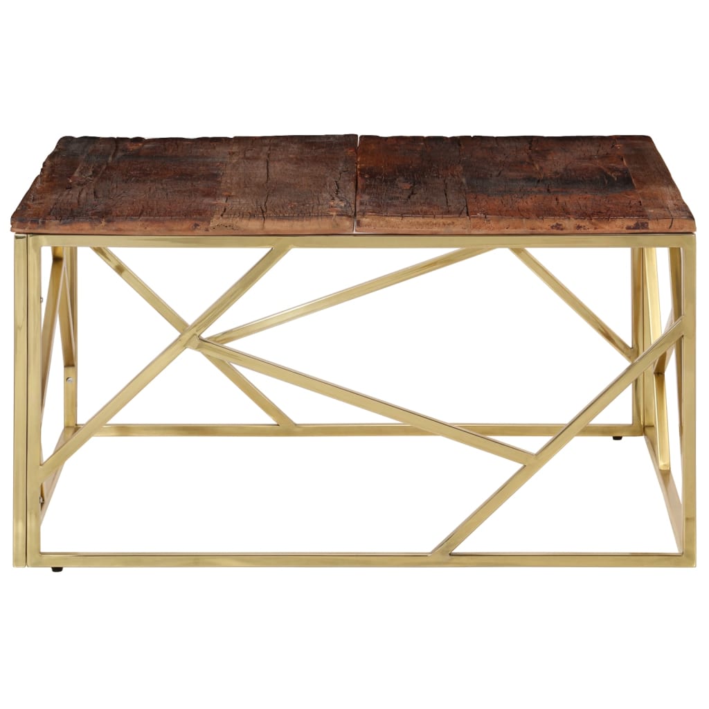 Table basse en acier inoxydable et bois d'acacia massif, couleur argent