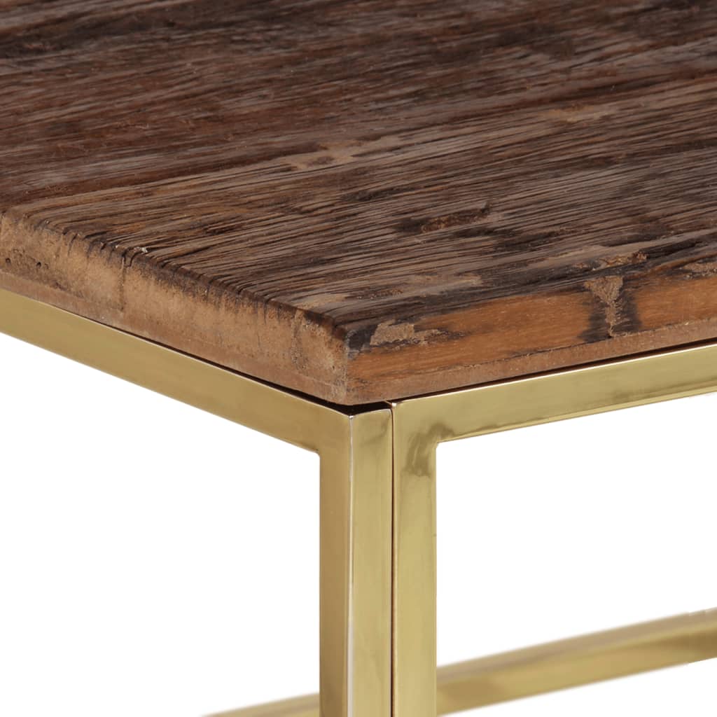 Table basse en acier inoxydable et bois d'acacia massif, couleur argent