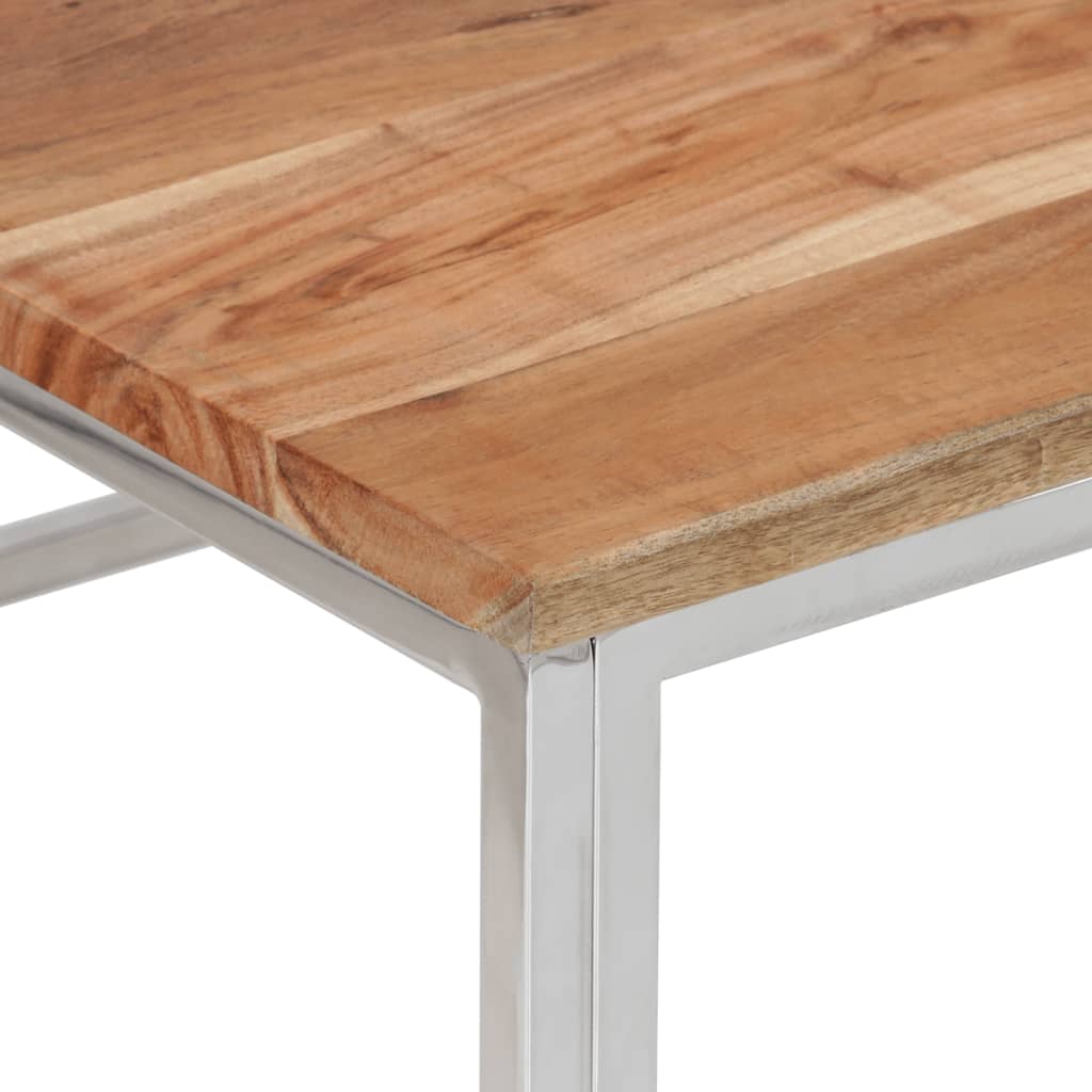 Table basse en acier inoxydable et bois d'acacia massif, couleur argent