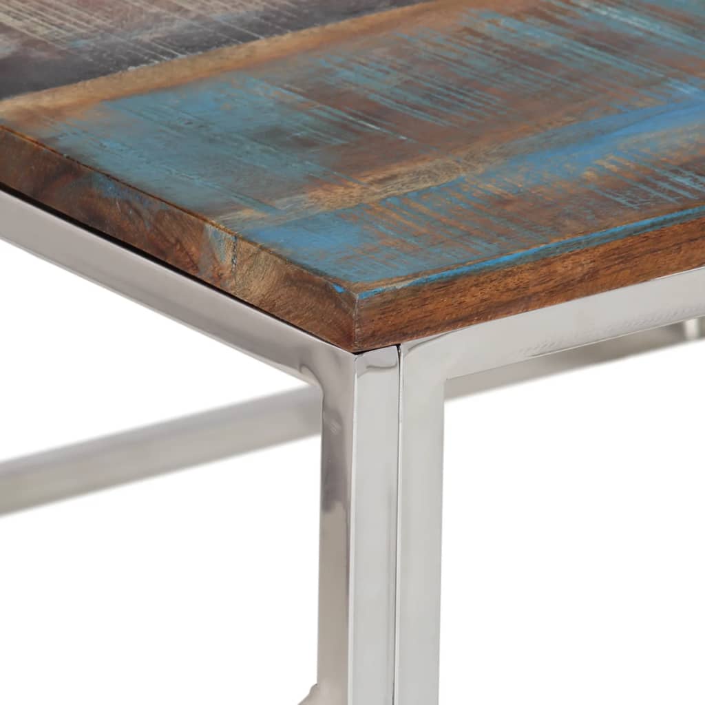 Table basse en acier inoxydable et bois d'acacia massif, couleur argent