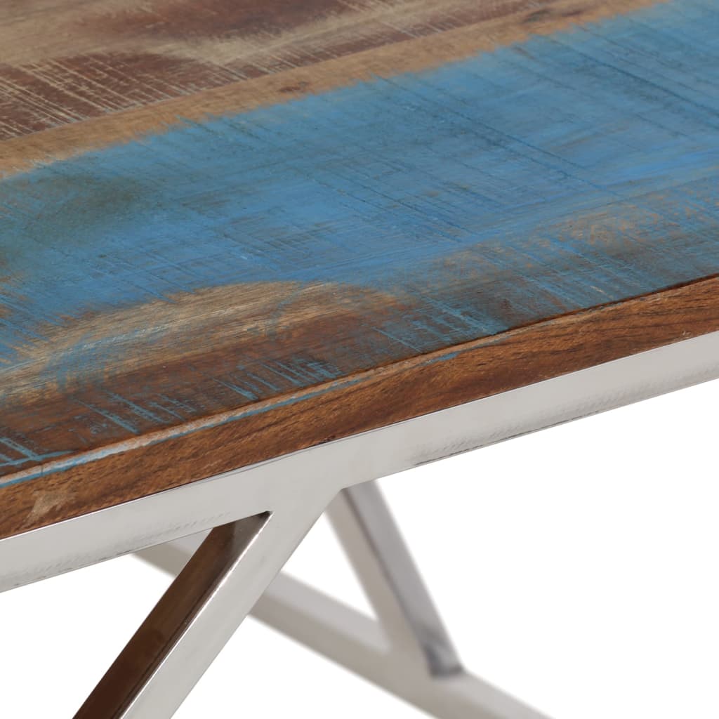 Table basse en acier inoxydable et bois d'acacia massif, couleur argent