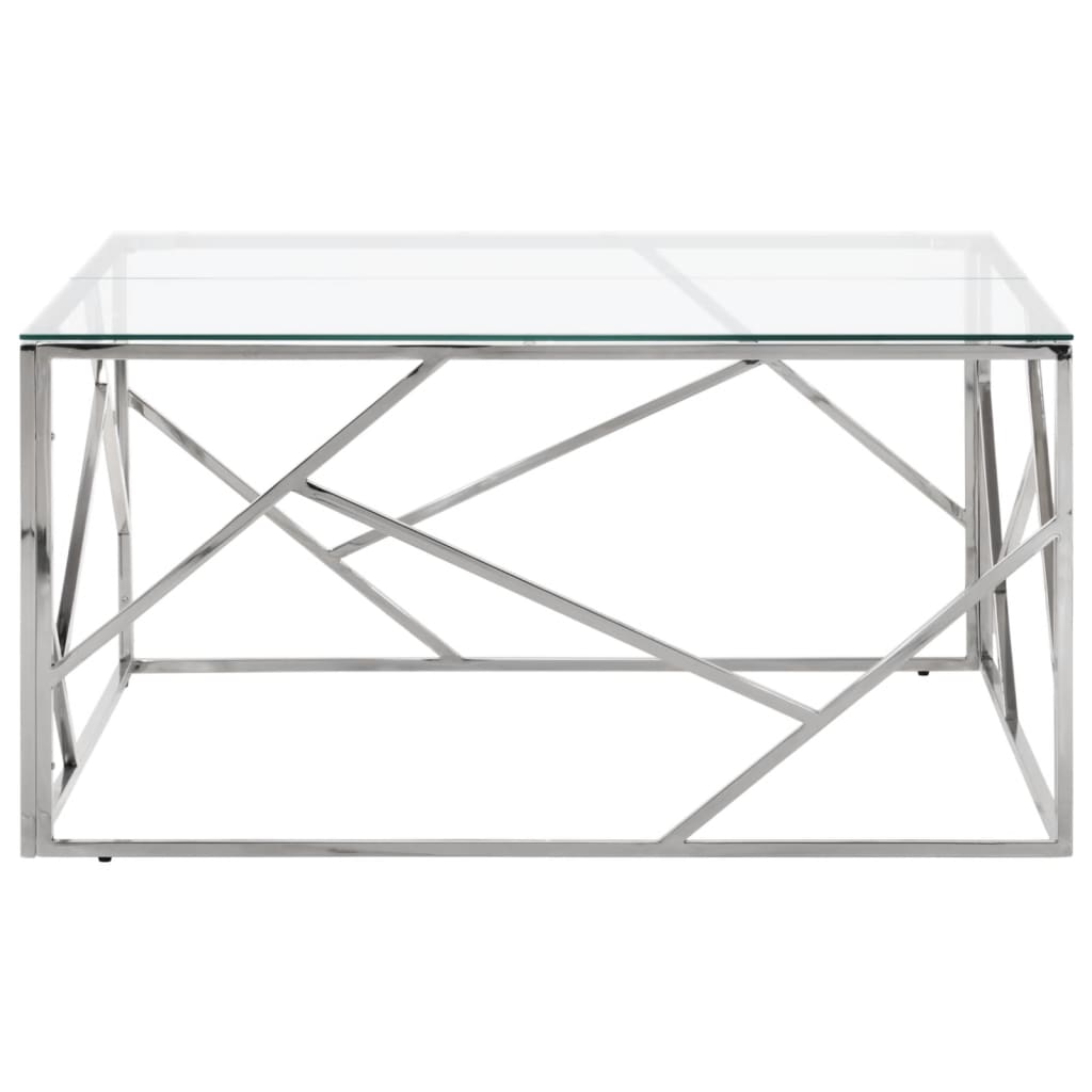 Table basse en acier inoxydable et verre trempé couleur argent