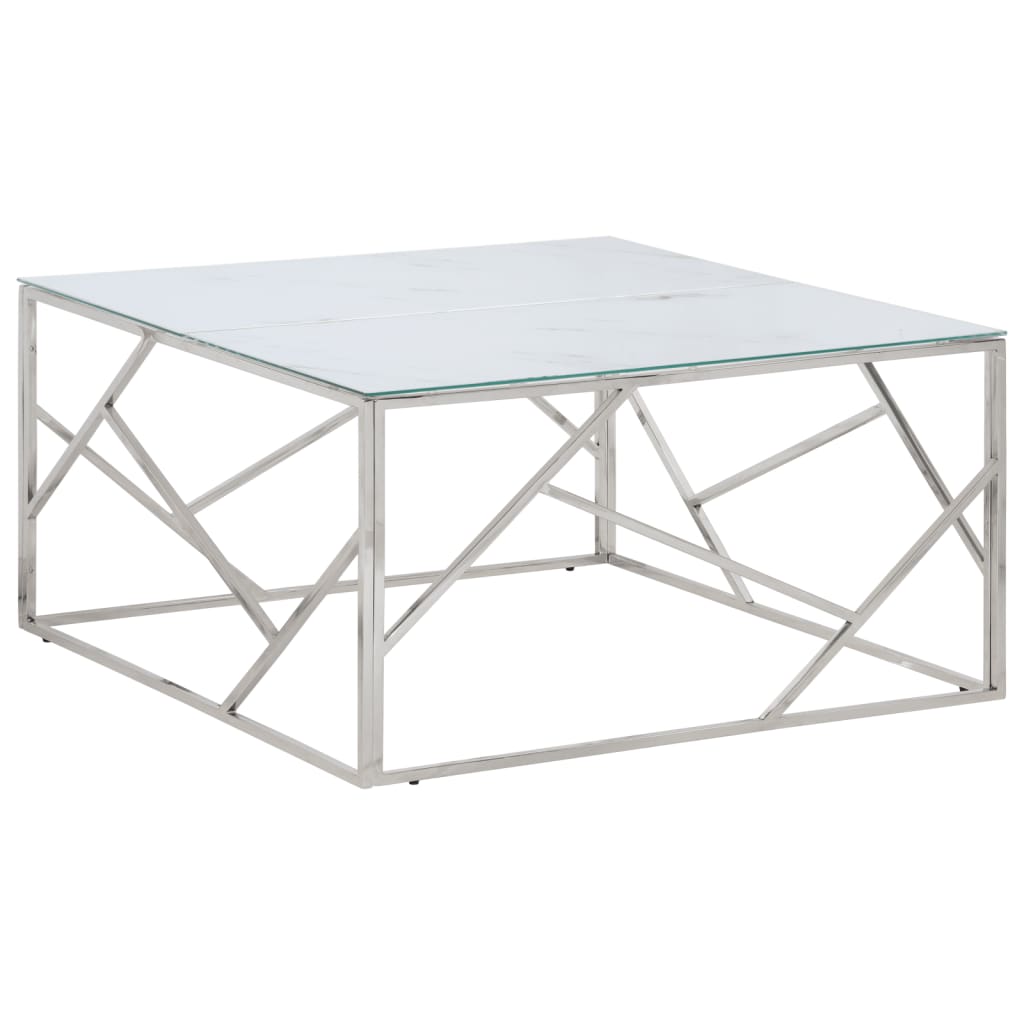 Table basse en acier inoxydable et verre trempé couleur argent