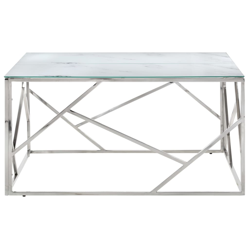 Table basse en acier inoxydable et verre trempé couleur argent