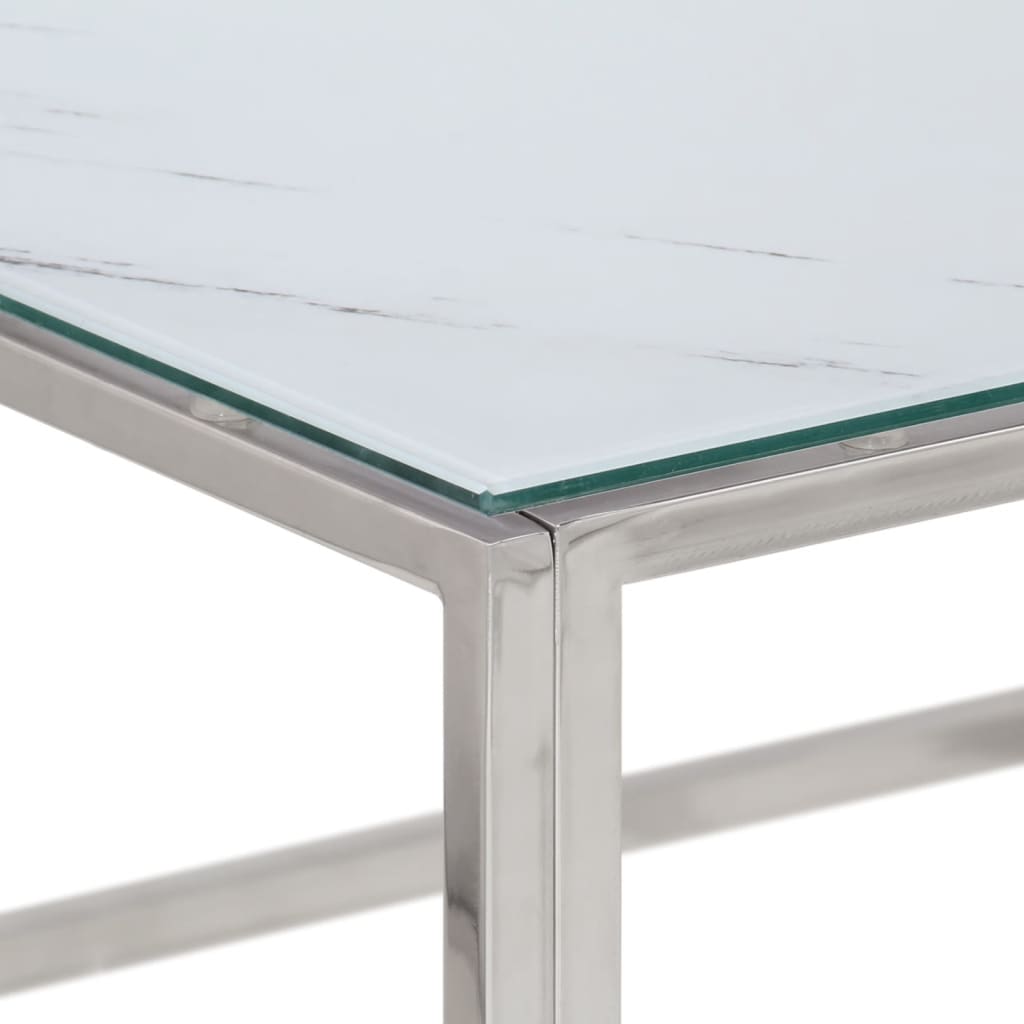 Table basse en acier inoxydable et verre trempé couleur argent