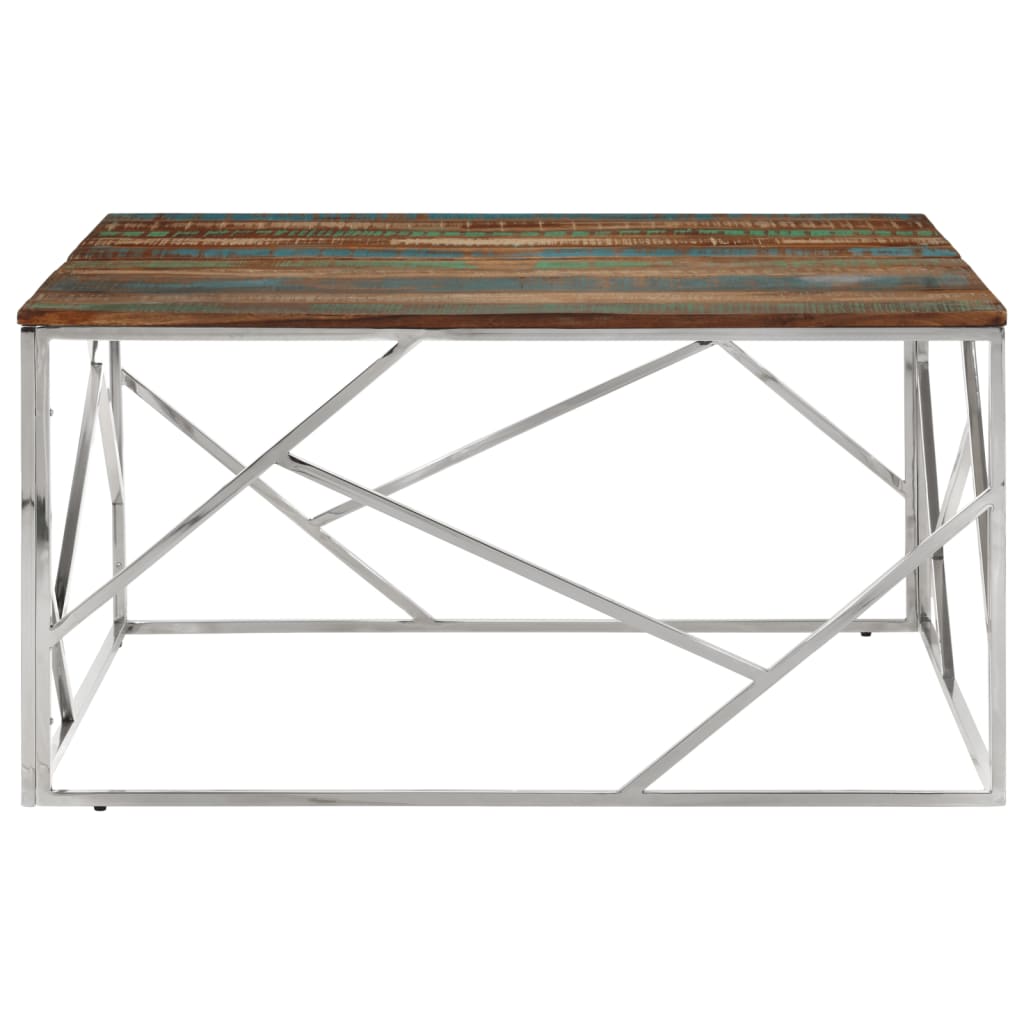 Table basse en acier inoxydable et verre trempé couleur argent