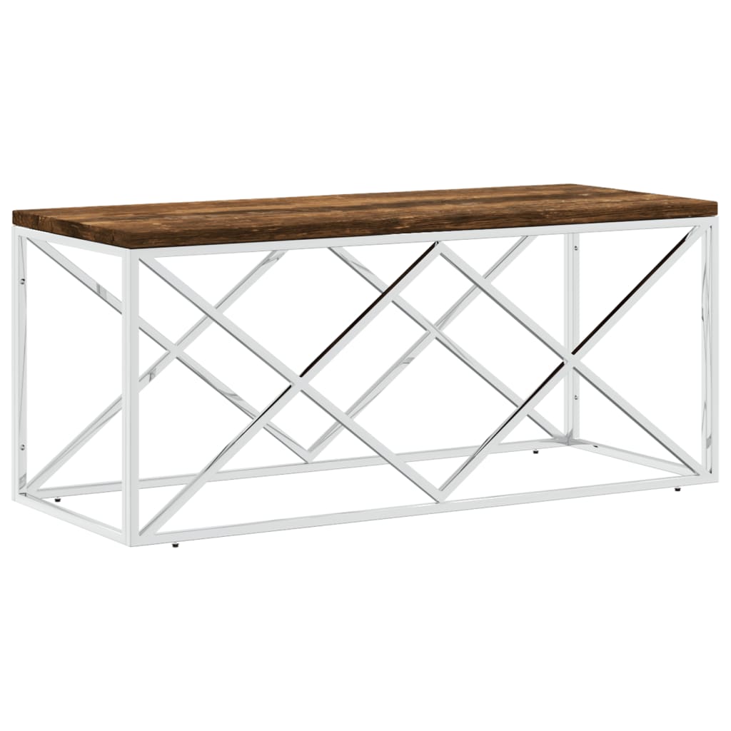 Table basse en acier inoxydable et bois de récupération massif