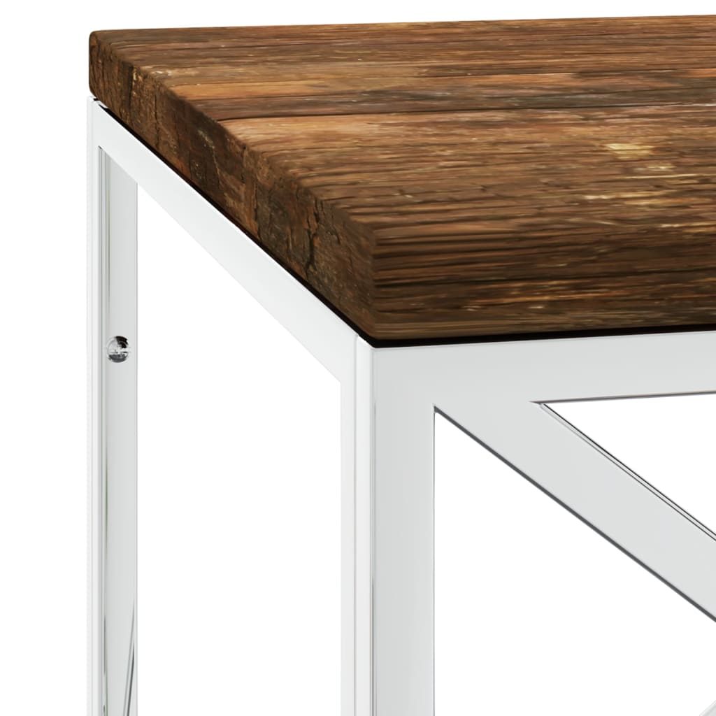 Table basse en acier inoxydable et bois de récupération massif