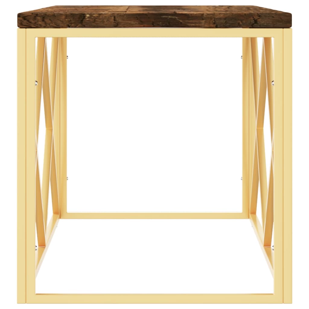 Table basse en acier inoxydable et bois de récupération massif