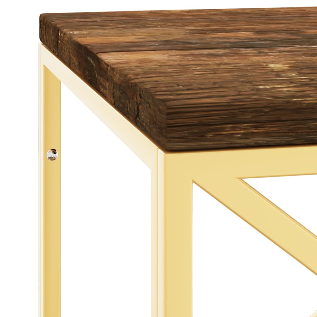 Table basse en acier inoxydable et bois de récupération massif