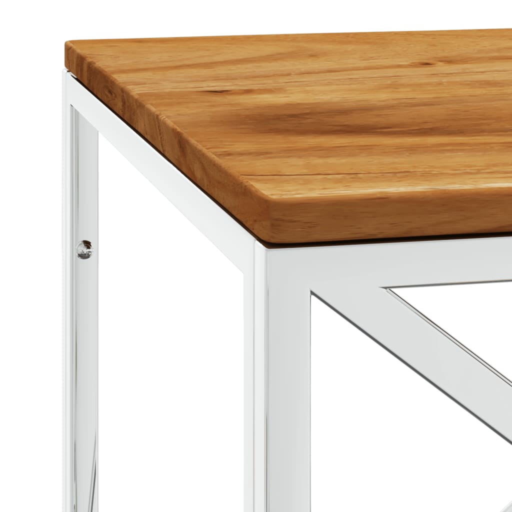 Table basse en acier inoxydable et bois de récupération massif