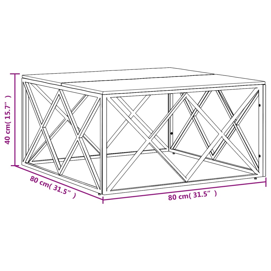 Table basse en acier inoxydable et bois de récupération massif