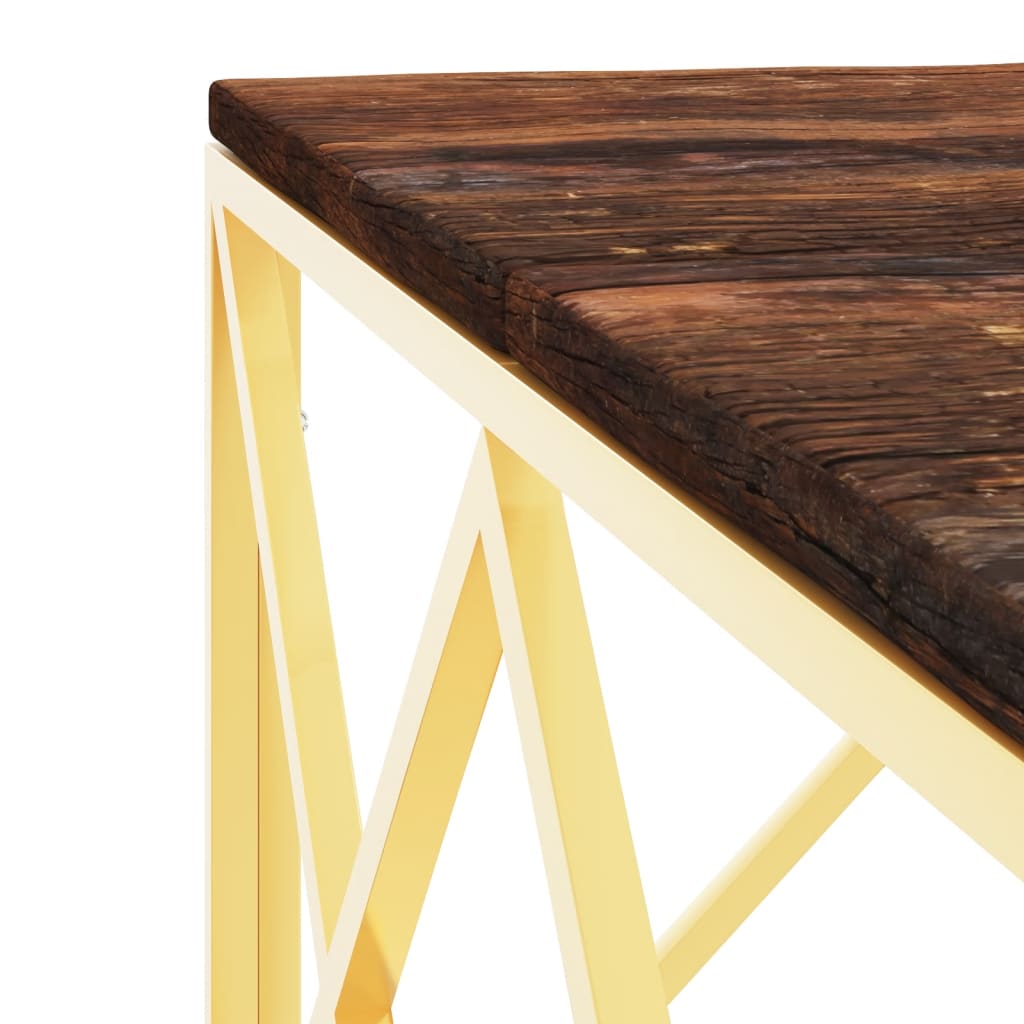 Table basse en acier inoxydable et bois de récupération massif