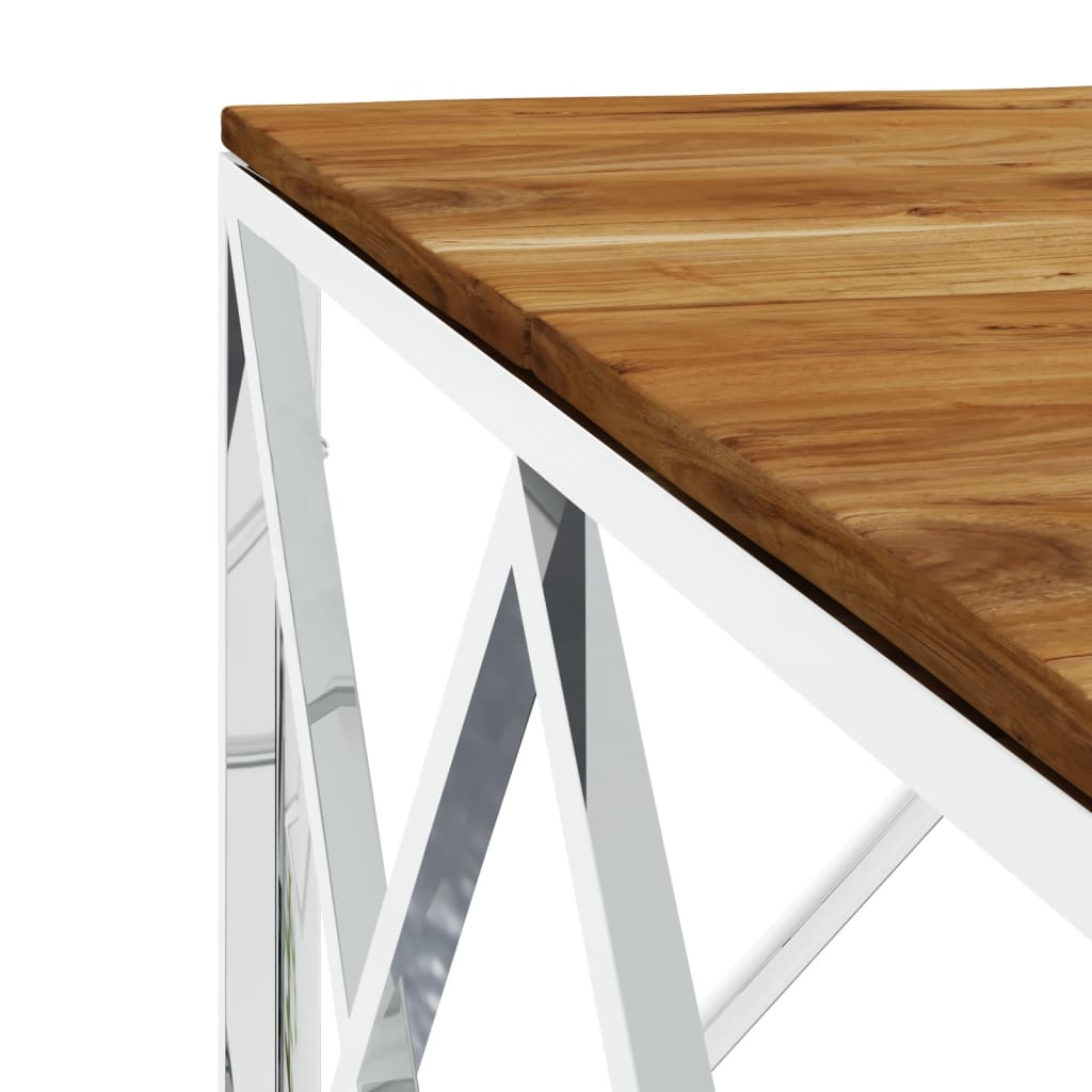 Table basse en acier inoxydable et bois de récupération massif