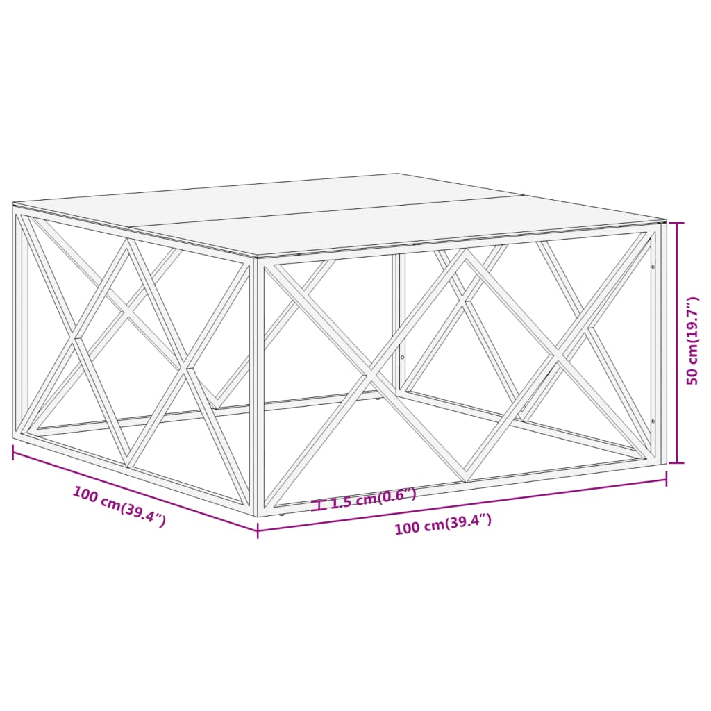 Table basse en acier inoxydable et verre trempé couleur or