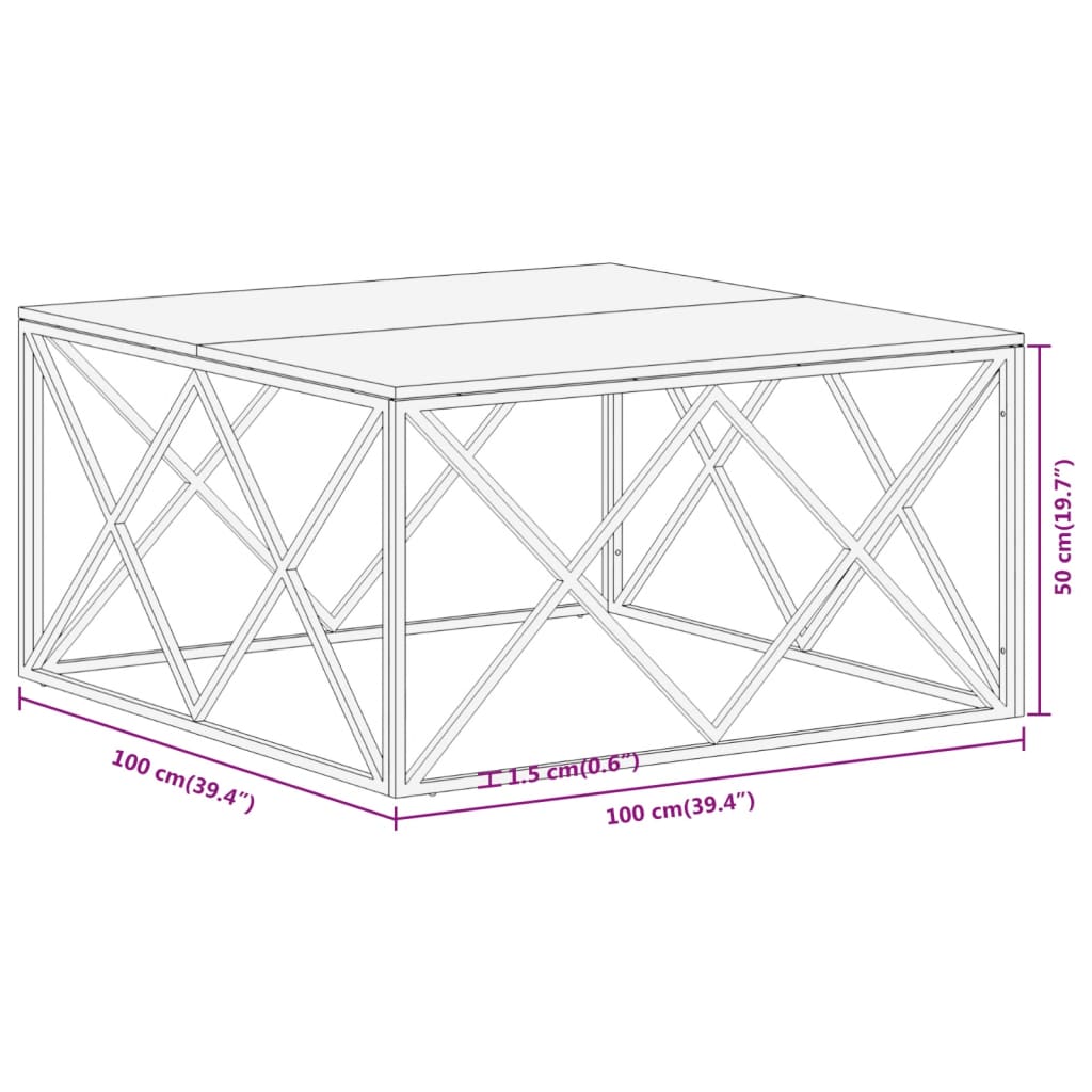 Table basse en acier inoxydable et verre trempé couleur or