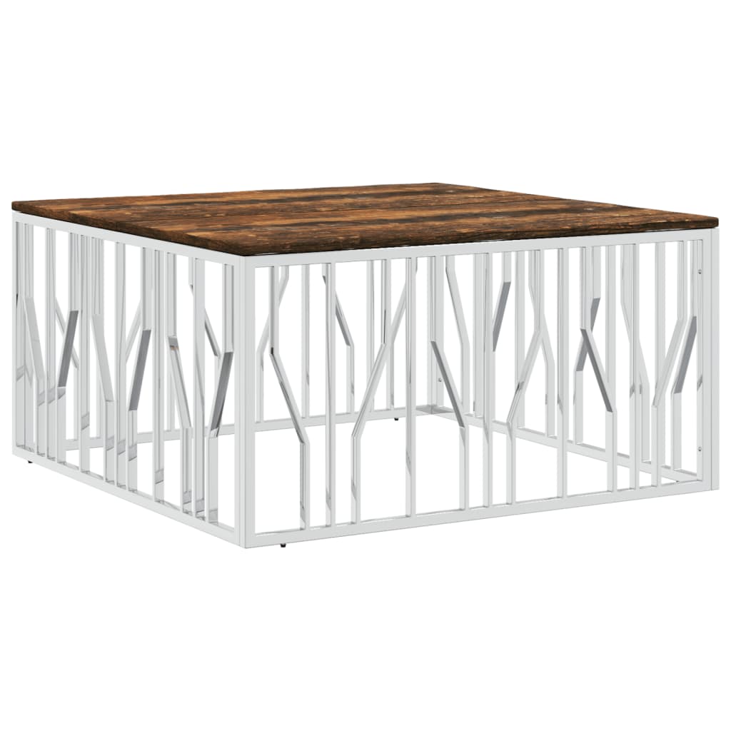 Table basse en acier inoxydable et bois d'acacia massif