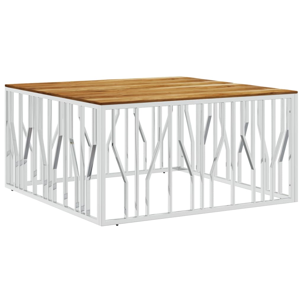 Table basse en acier inoxydable et bois d'acacia massif