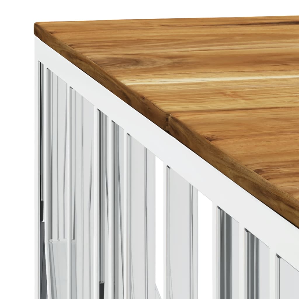 Table basse en acier inoxydable et bois d'acacia massif