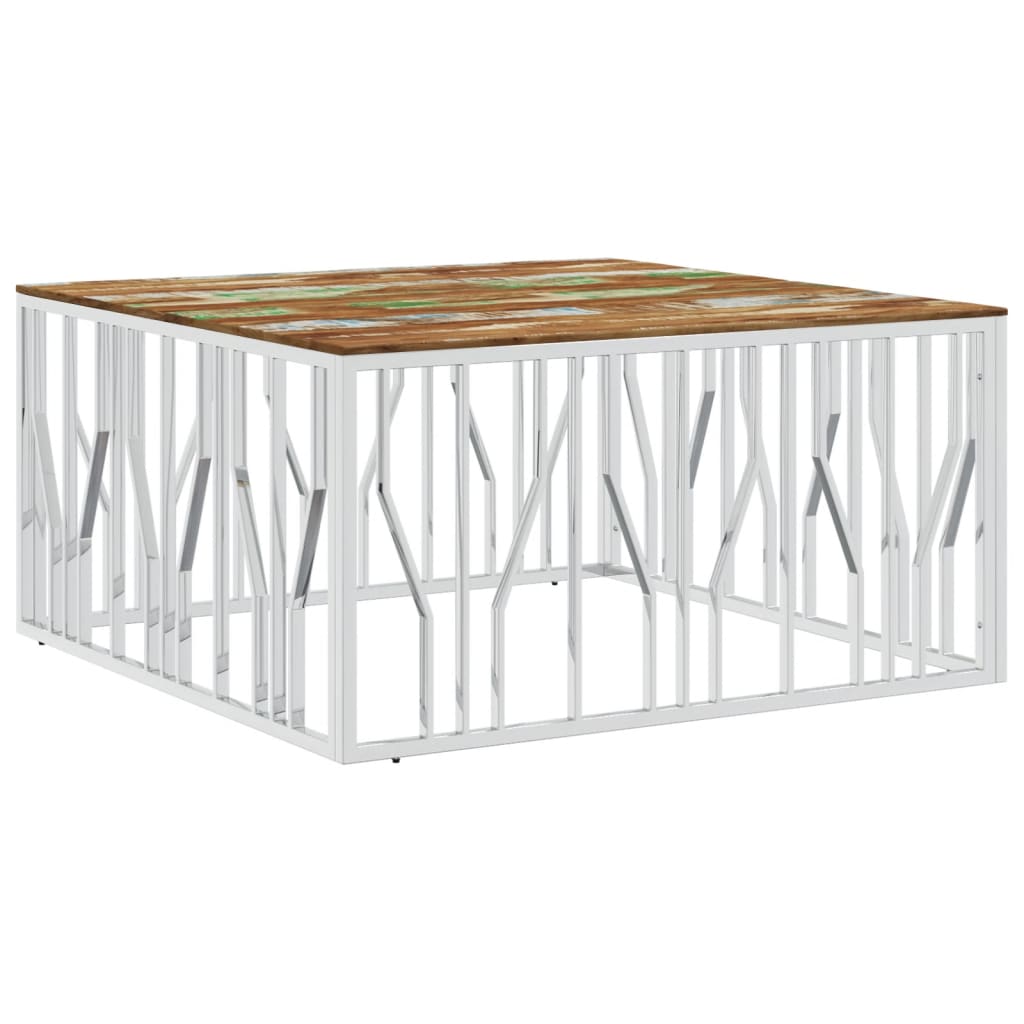 Table basse en acier inoxydable et bois d'acacia massif