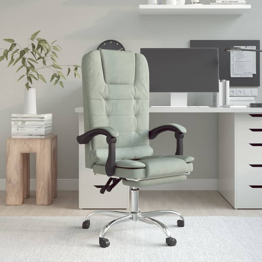 Chaise de bureau massage réglable velours gris clair