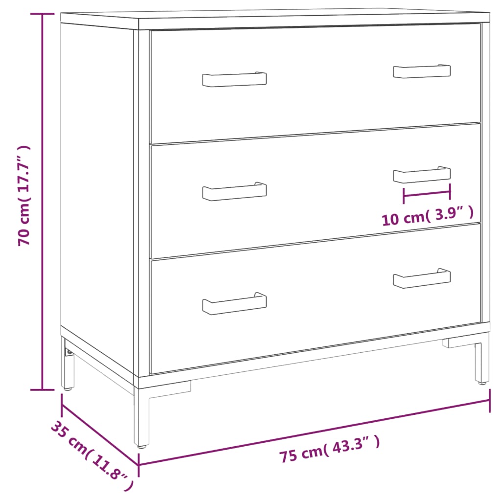 Commode 75x35x70 cm en bois de pin massif