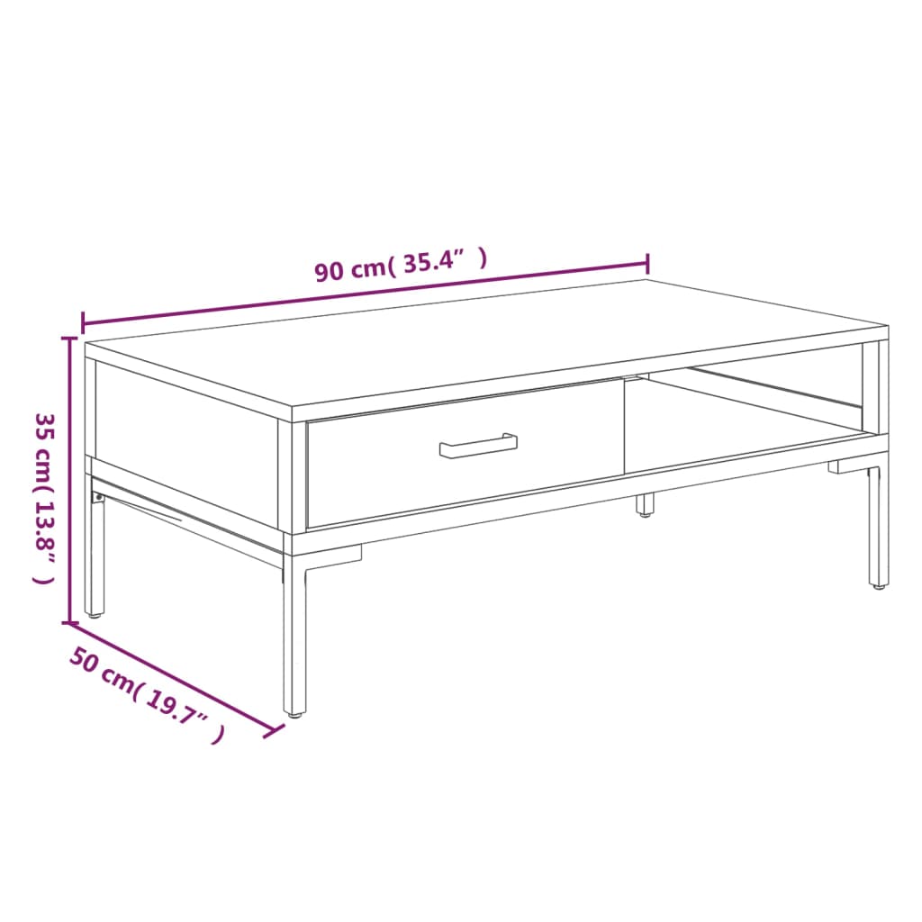 Salontafel 90x50x35 cm massief grenenhout