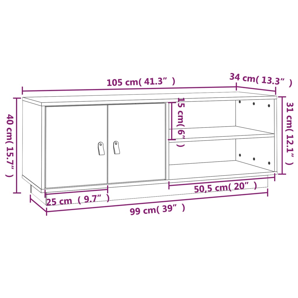 Tv-meubel 105x34x40 cm massief grenenhout