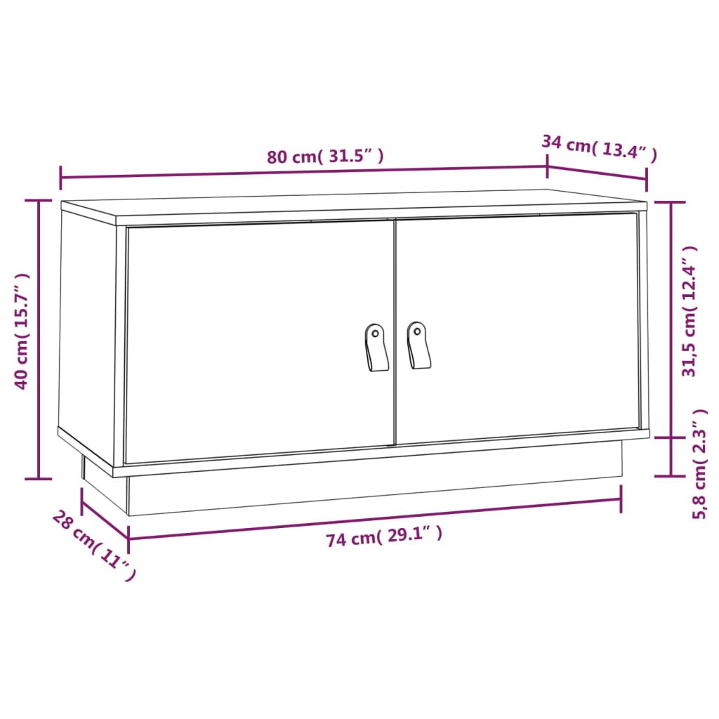 Tv-meubel 80x34x40 cm massief grenenhout