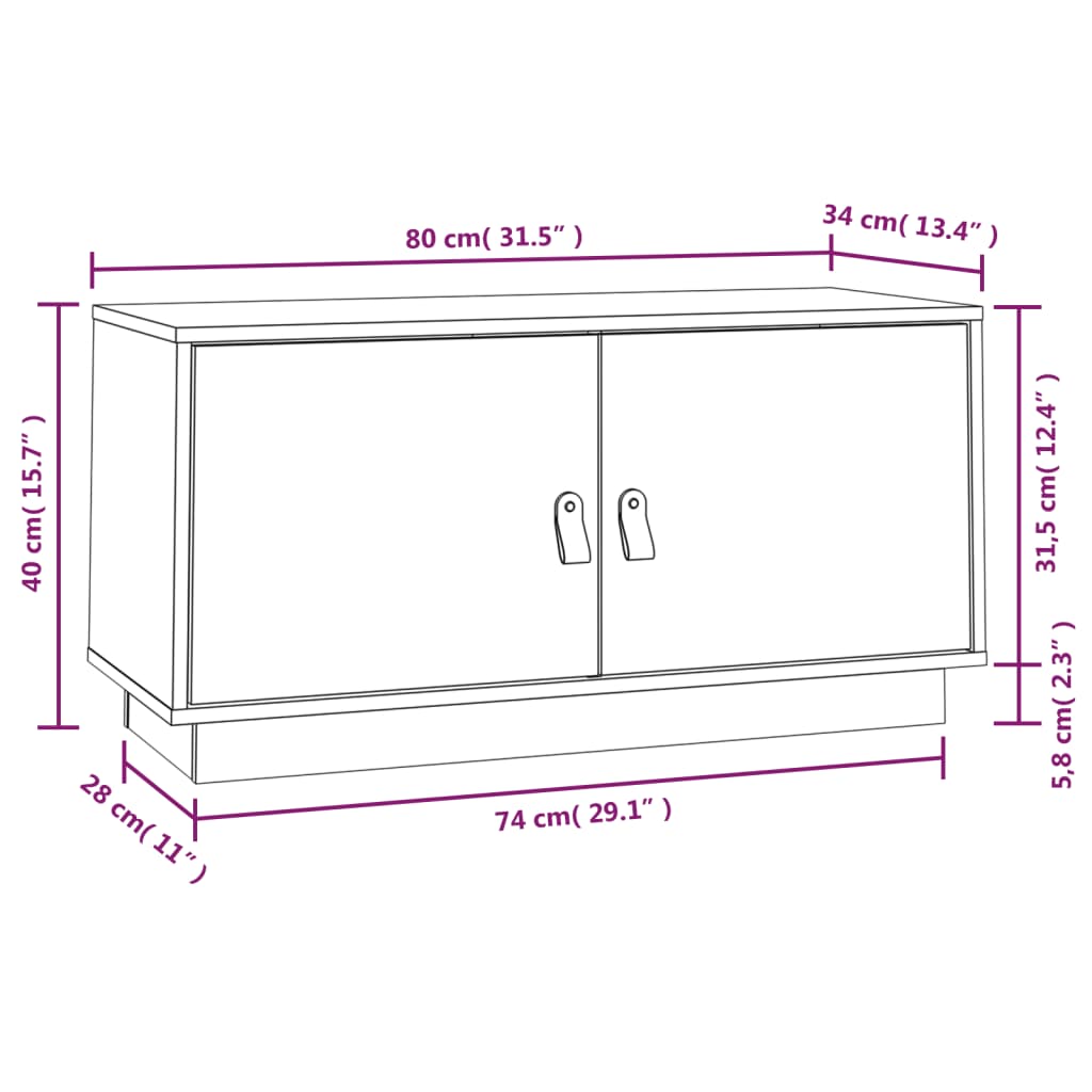 Tv-meubel 80x34x40 cm massief grenenhout