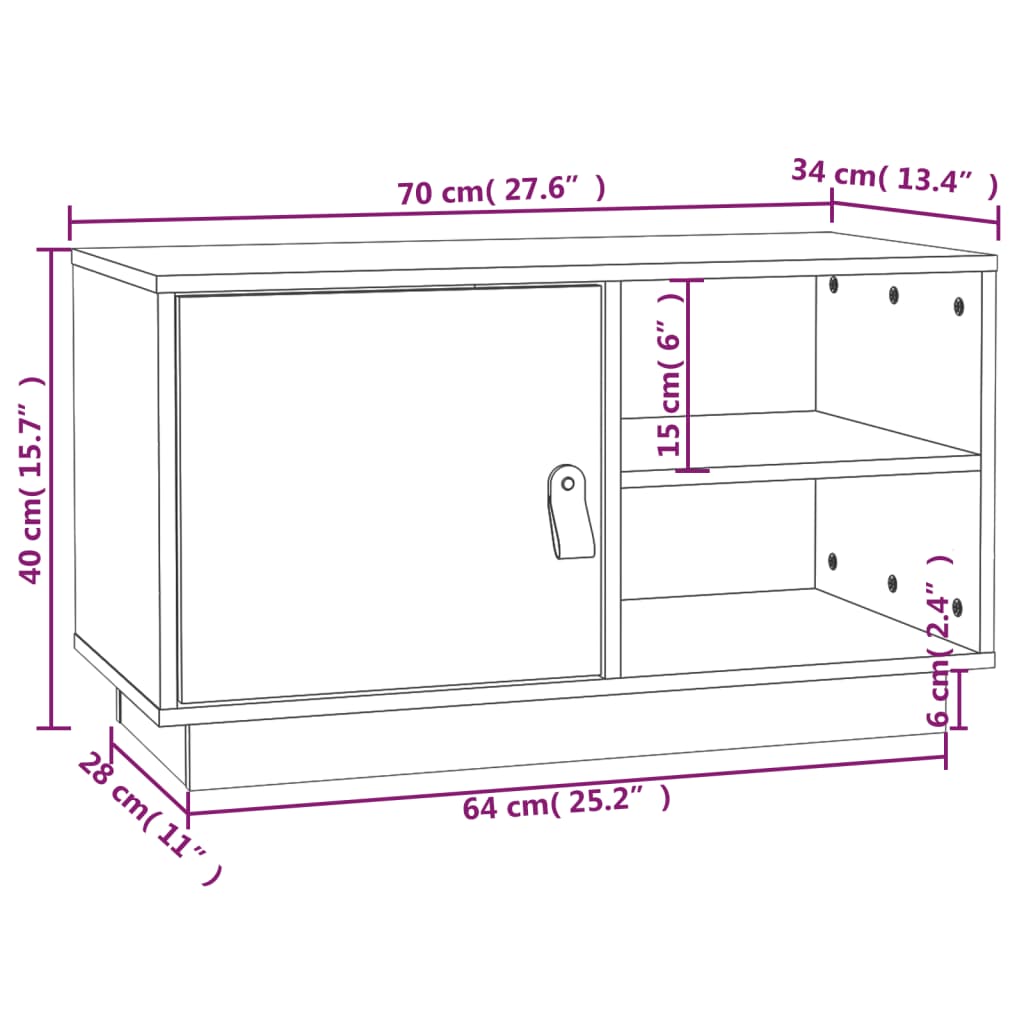 Tv-meubel 70x34x40 cm massief grenenhout