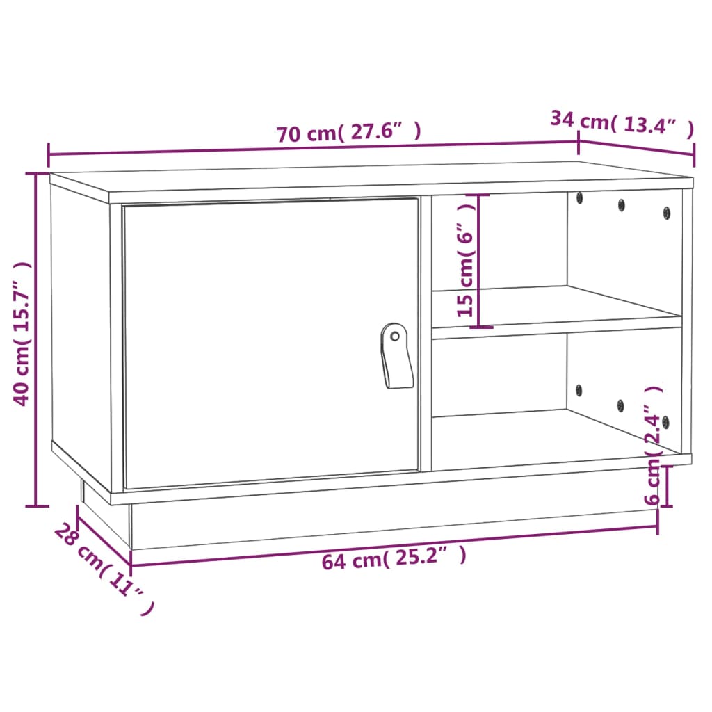 Tv-meubel 70x34x40 cm massief grenenhout