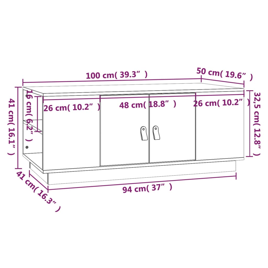 Salontafel 100x50x41 cm massief grenenhout