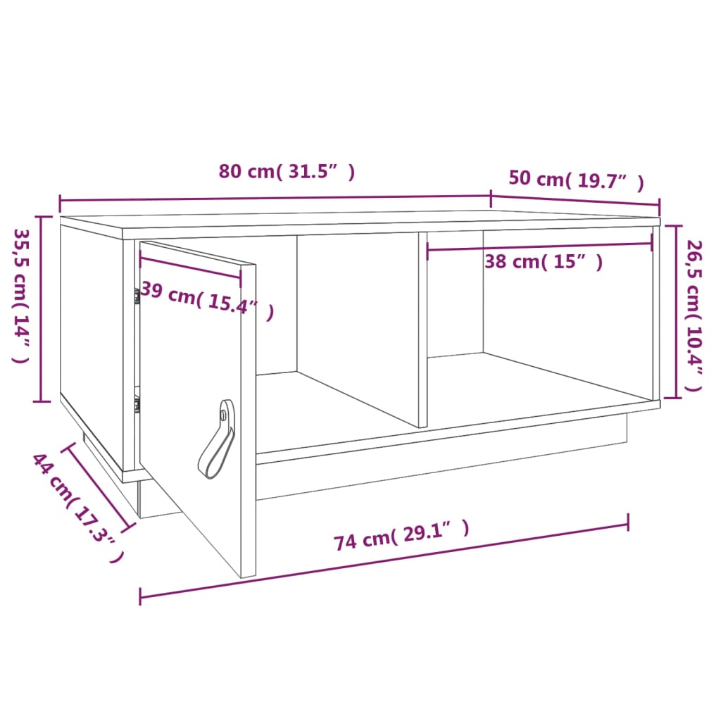 Salontafel 80x50x35,5 cm massief grenenhout