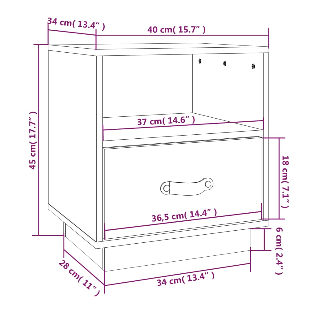 Nachtkastjes 2 st 40x34x45 cm massief grenenhout