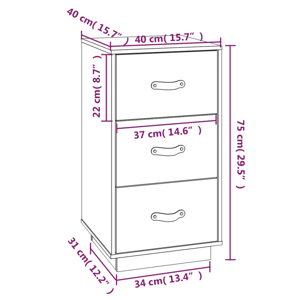 Table de chevet 40x40x75 cm bois de pin massif blanc