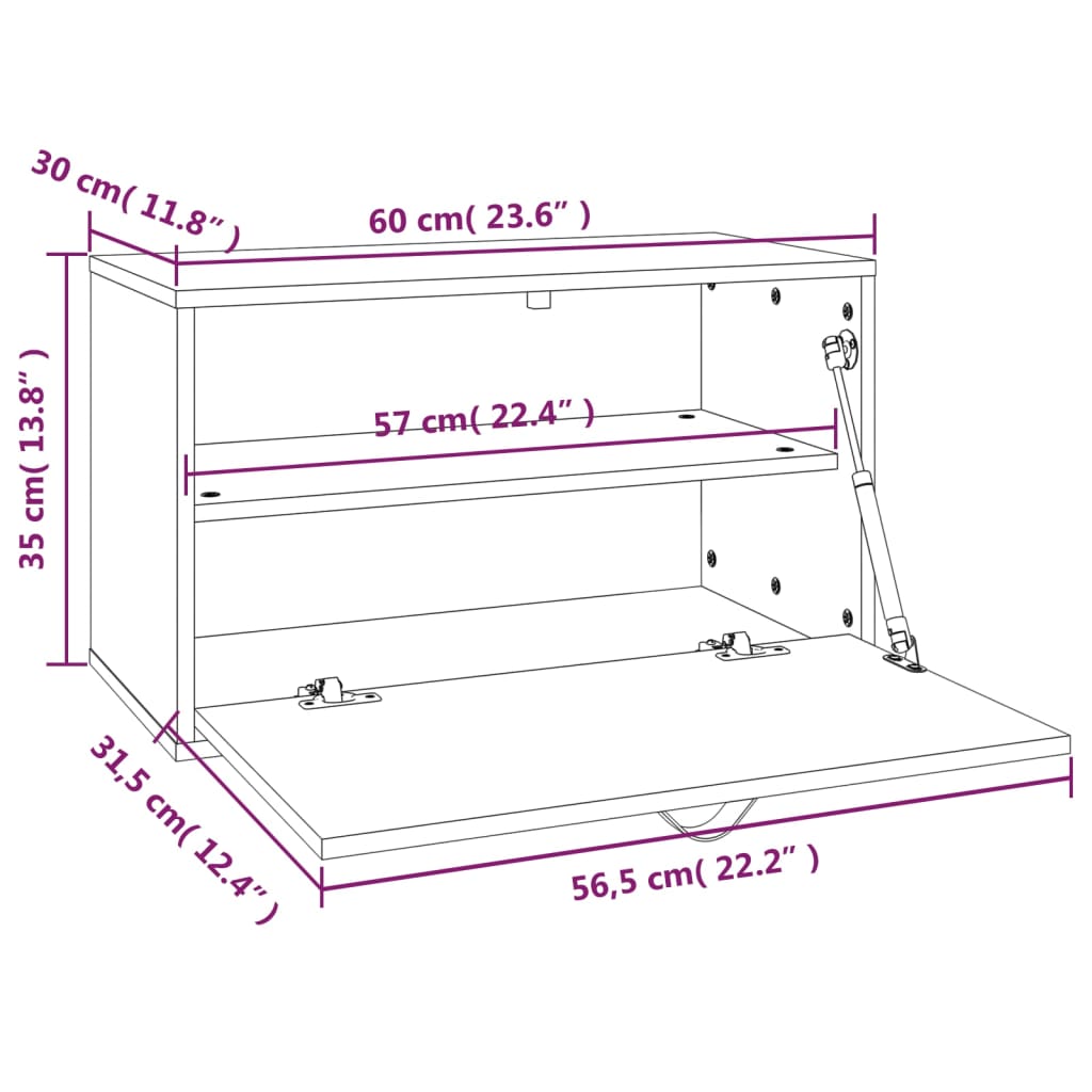 Wandkast 60x30x35 cm massief grenenhout