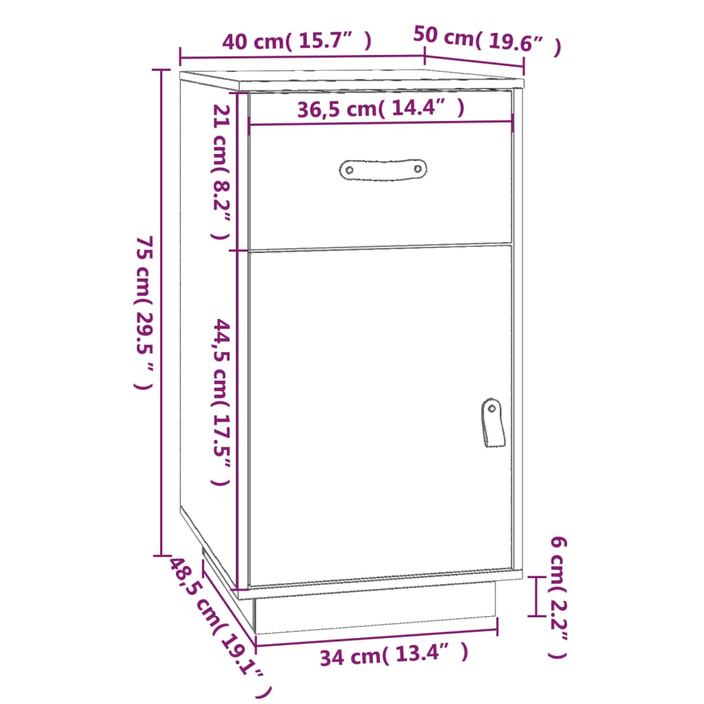 Bureaukastje 40x50x75 cm massief grenenhout