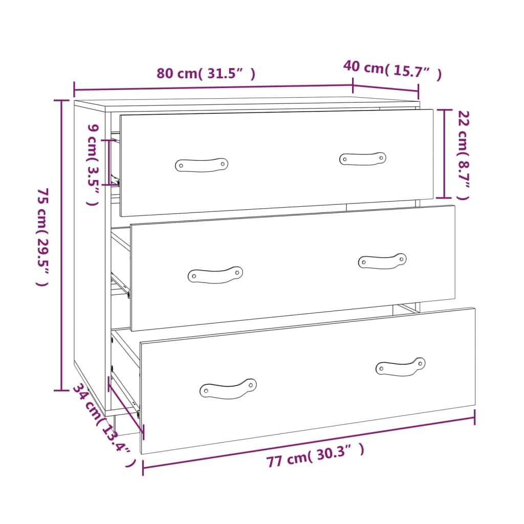 Dressoir 80x40x75 cm massief grenenhout