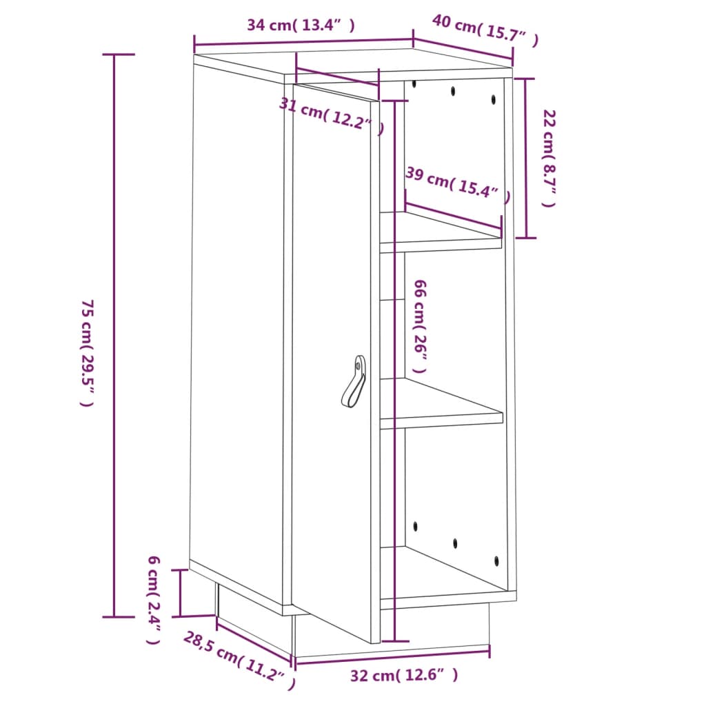 Buffet 34x40x75 cm en bois de pin massif