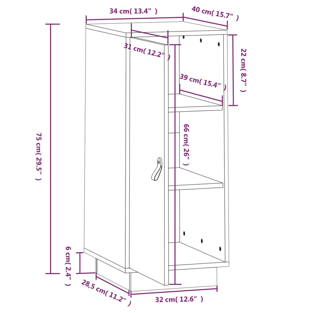 Buffet 34x40x75 cm en bois de pin massif