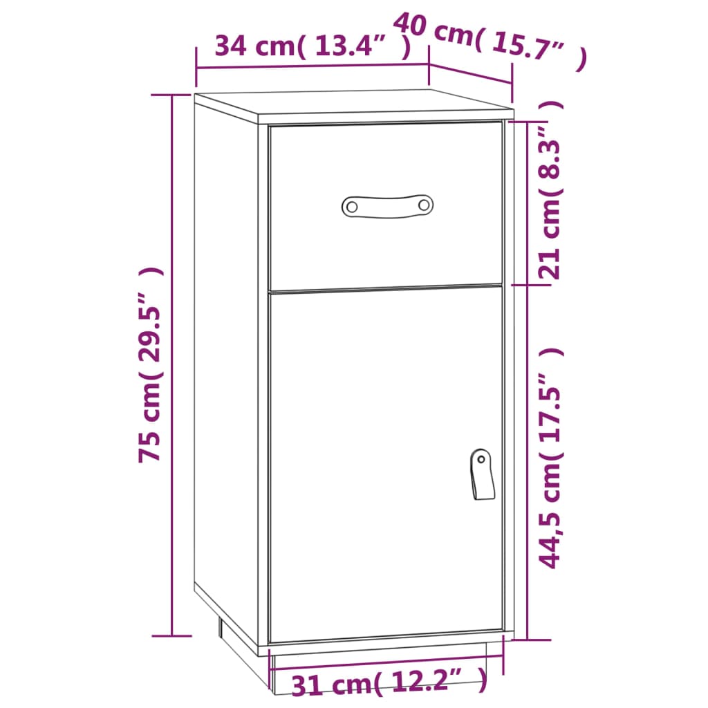 Buffet 34x40x75 cm en bois de pin massif