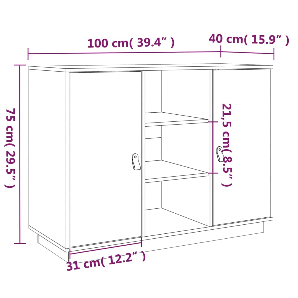 Buffet 100x40x75 cm en bois de pin massif