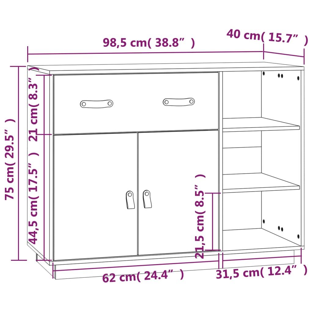 Dressoir 98,5x40x75 cm massief grenenhout