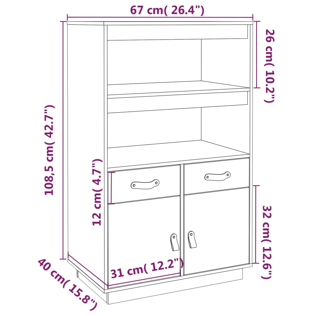 Hoge kast 67x40x108,5 cm massief grenenhout