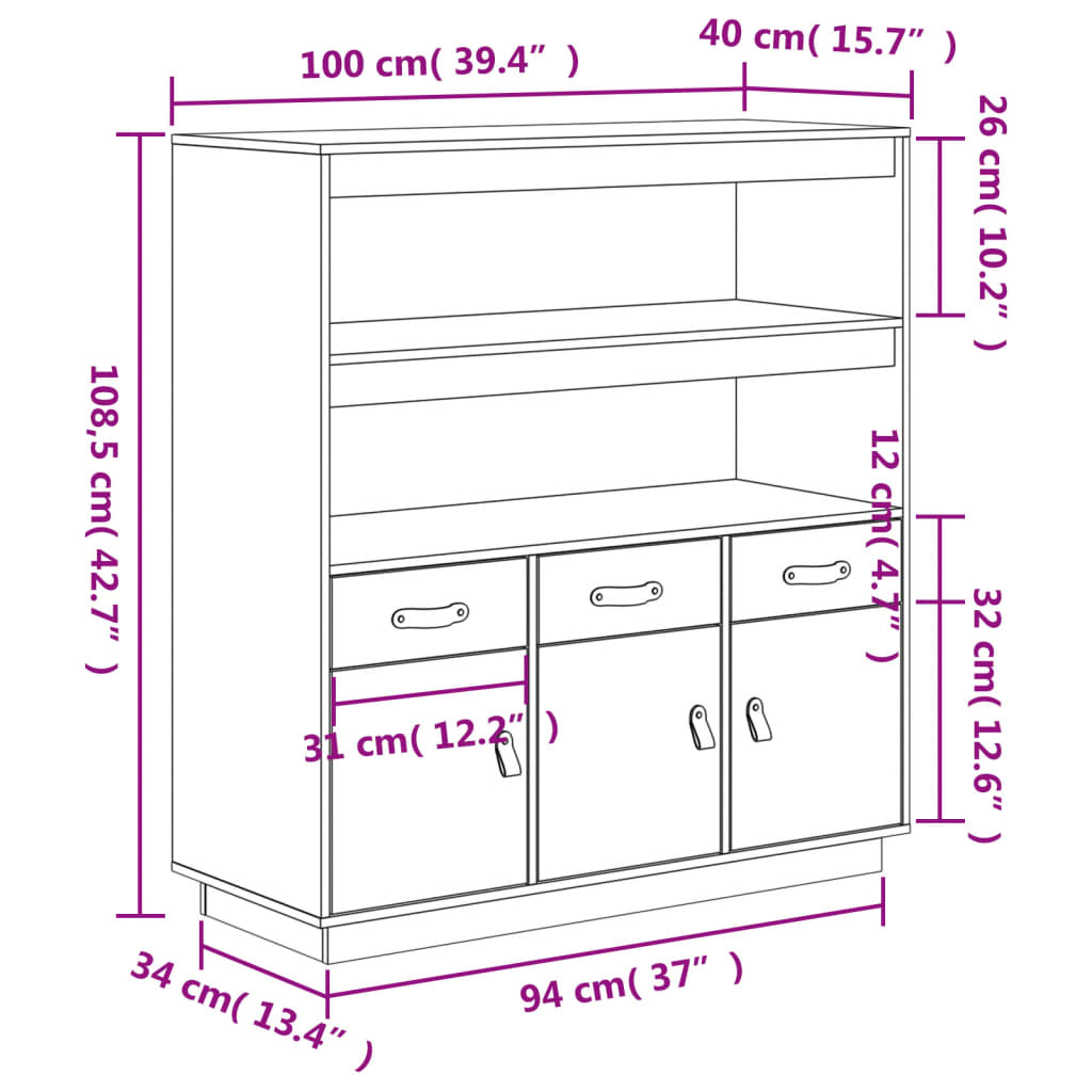 Meuble haut 100x40x108,5cm en pin massif