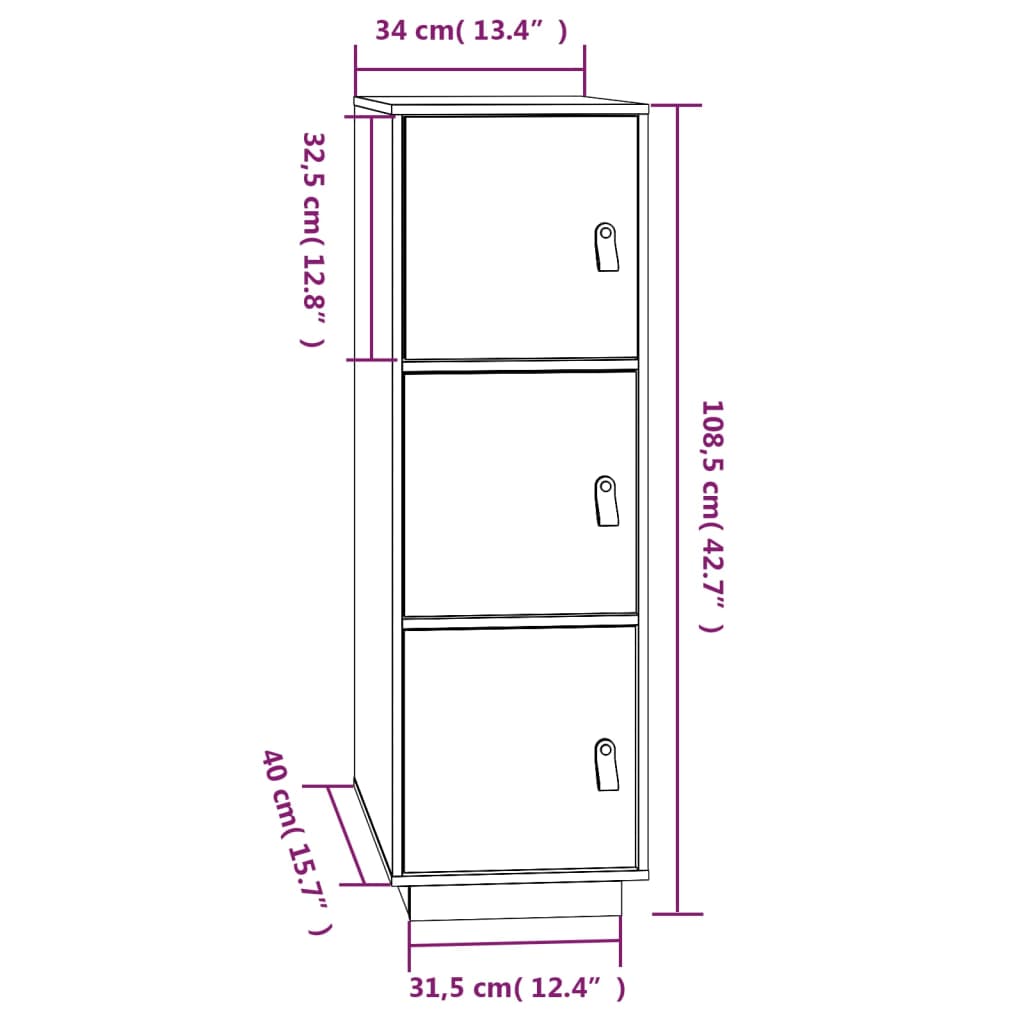 Meuble haut 34x40x108,5 cm en bois de pin massif